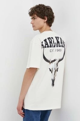 Karl Kani t-shirt bawełniany męski kolor beżowy z nadrukiem