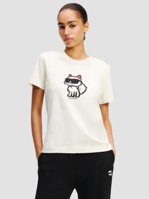 KARL LAGERFELD Beżowy damski t-shirt Ikon Sketch Choupette