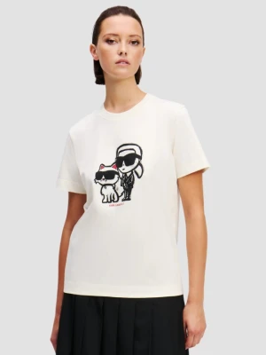 KARL LAGERFELD Beżowy damski t-shirt Ikon Sketch Duo, Rozmiar M
