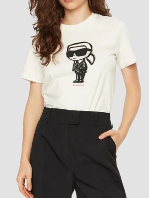 KARL LAGERFELD Beżowy damski t-shirt Ikon Sketch Karl, Rozmiar XS