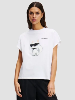 KARL LAGERFELD Biały damski t-shirt Ikon Aquarelle C Loose, Rozmiar S