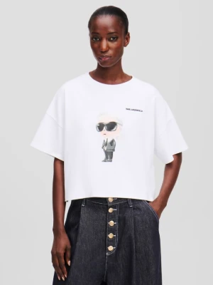 KARL LAGERFELD Biały damski t-shirt Ikon Aquarelle K Boxy Tshirt, Rozmiar M