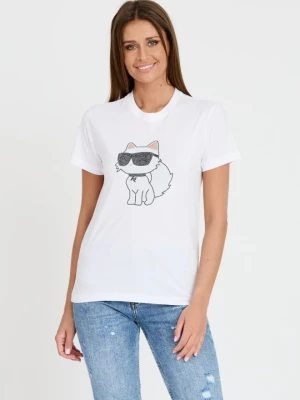 KARL LAGERFELD Biały damski t-shirt Ikonik 2.0, Rozmiar XS