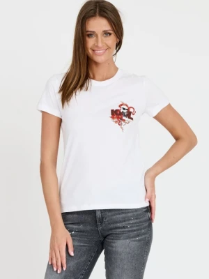 KARL LAGERFELD Biały damski t-shirt ikonik lny, Rozmiar L