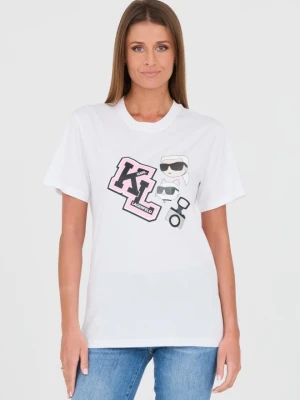KARL LAGERFELD Biały damski t-shirt Ikonik Varsity Tee, Rozmiar M