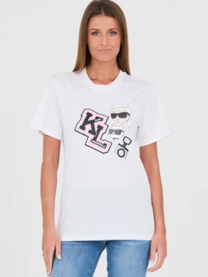 KARL LAGERFELD Biały t-shirt Ikonik Varsity Tee