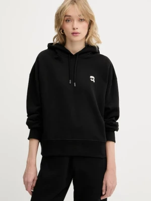 Karl Lagerfeld bluza bawełniana damska kolor czarny z kapturem melanżowa A3W20053