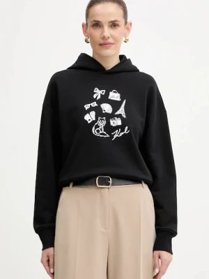 Karl Lagerfeld bluza bawełniana damska kolor czarny z kapturem wzorzysta B1W20019