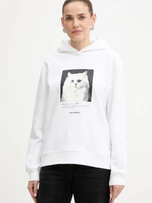 Karl Lagerfeld bluza damska kolor biały z kapturem z nadrukiem B1W20012