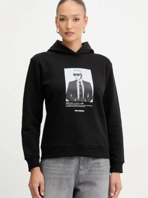 Karl Lagerfeld bluza damska kolor czarny z kapturem z nadrukiem B1W20012