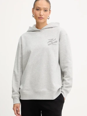 Karl Lagerfeld bluza damska kolor szary z kapturem z aplikacją A4W20031
