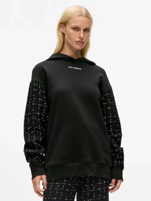 Karl Lagerfeld bluza z dodatkiem wełny damska kolor czarny z kapturem z aplikacją A4W20064