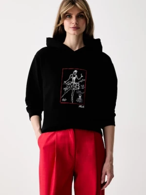 Karl Lagerfeld bluza z kapturem damska z bawełną czarny