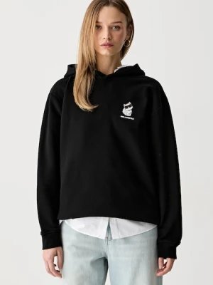 Karl Lagerfeld bluza z kapturem damska z bawełną IKON czarny