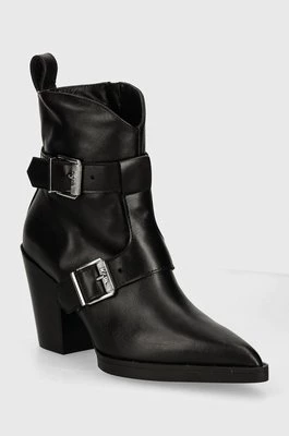 Karl Lagerfeld botki skórzane KOWBOY damskie kolor czarny na słupku KL31254