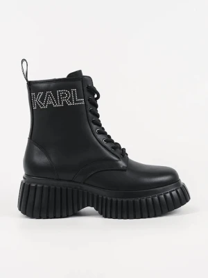 Karl Lagerfeld botki skórzane KREEPER WEDGE damskie kolor czarny na platformie KL44475