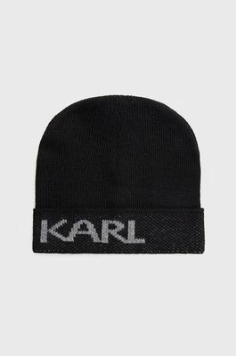 Karl Lagerfeld Czapka 512322.805601 kolor czarny z cienkiej dzianiny z domieszką wełny