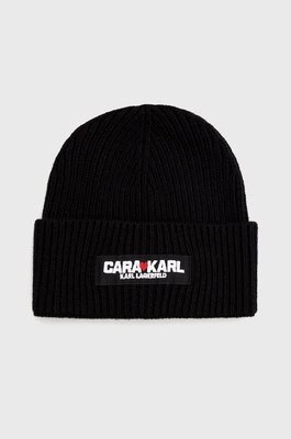 Karl Lagerfeld czapka z domieszką wełny Karl Lagerfeld x Cara Delevingne kolor czarny z domieszką wełny