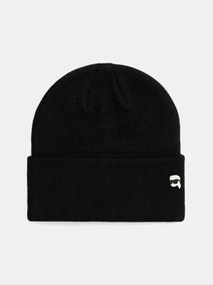 Karl Lagerfeld czapka z domieszką wełny IKON kolor czarny z grubej dzianiny A3M33157