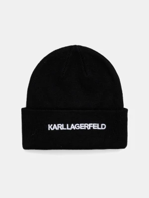 Karl Lagerfeld czapka z domieszką wełny K/ESSENTIAL kolor czarny z grubej dzianiny A3M33159