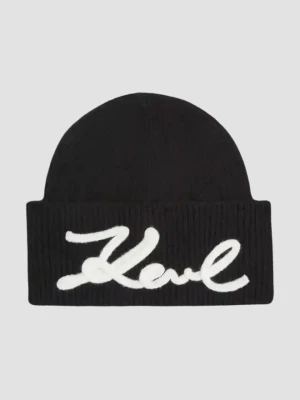 KARL LAGERFELD Czarna czapka damska z domieszką wełny