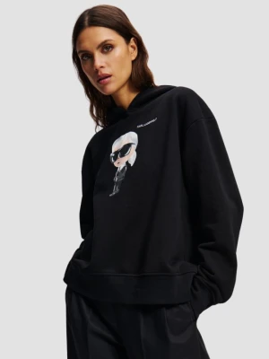 KARL LAGERFELD Czarna damska bluza z kapturem Ikon Aquarelle K, Rozmiar XS