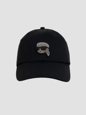 KARL LAGERFELD Czarna damska czapka z daszkiem Ikon Rhinestones