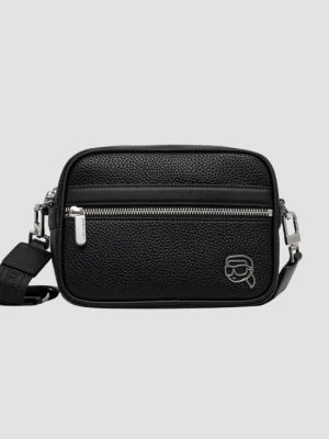 KARL LAGERFELD Czarna saszetka męska ze skóry ekologicznej z logo Ikon