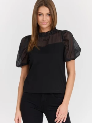 KARL LAGERFELD Czarny damski elegancki t-shirt Organza Mix Top