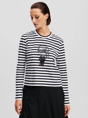KARL LAGERFELD Czarny damski lonsgleeve Ikon Print Stripe, Rozmiar XS