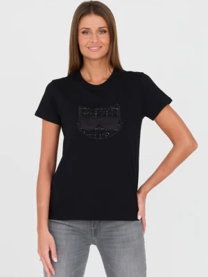 KARL LAGERFELD Czarny damski t-shirt Boucle Choupette, Rozmiar S
