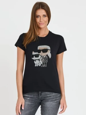 KARL LAGERFELD Czarny damski t-shirt Ikonik 2.0, Rozmiar XS