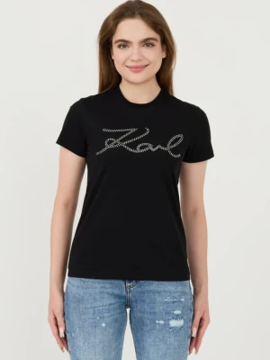 KARL LAGERFELD Czarny damski t-shirt Rhinestone Logo, Rozmiar S