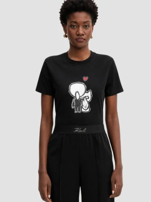 KARL LAGERFELD Czarny damski t-shirt z nadrukiem Ikon Valentine, Rozmiar L