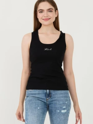 KARL LAGERFELD Czarny damski top Logo Rib Tank, Rozmiar L