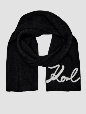 KARL LAGERFELD Czarny szalik damski Logo Signature z domieszką wełny