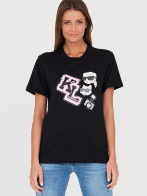 KARL LAGERFELD Czarny t-shirt Ikonik Varsity Tee