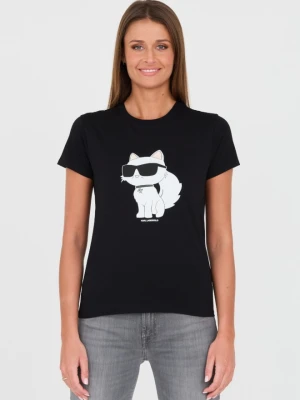 KARL LAGERFELD Czarny t-shirt z kotem