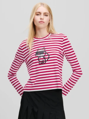 KARL LAGERFELD Czerwono-biały damski lonsgleeve Ikon Print Stripe, Rozmiar S