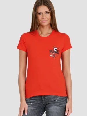 KARL LAGERFELD Czerwony damski t-shirt ikonik lny, Rozmiar S