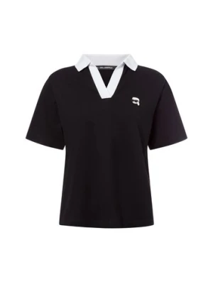 KARL LAGERFELD Damska koszulka polo - Ikon Patch Kobiety Bawełna czarny jednolity,