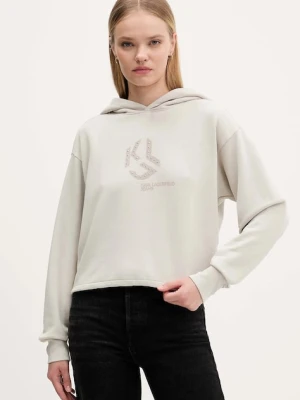 Karl Lagerfeld Jeans bluza bawełniana damska kolor beżowy z kapturem z nadrukiem A4W20004
