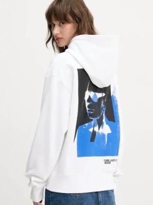 Karl Lagerfeld Jeans bluza bawełniana damska kolor biały z kapturem z nadrukiem A2W20019