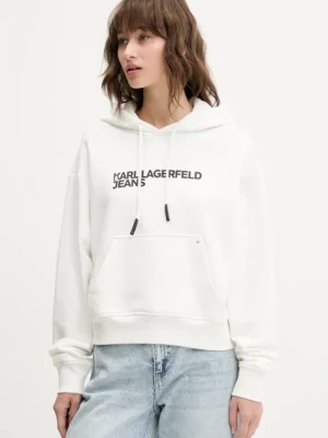 Karl Lagerfeld Jeans bluza damska kolor biały z kapturem z nadrukiem A2W20053