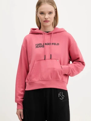 Karl Lagerfeld Jeans bluza damska kolor pomarańczowy z kapturem z nadrukiem A2W20053