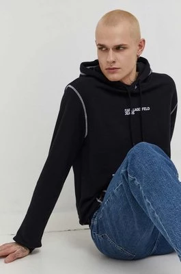 Karl Lagerfeld Jeans bluza męska kolor czarny z kapturem z aplikacją