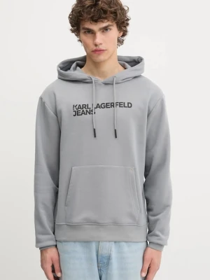 Karl Lagerfeld Jeans bluza męska kolor szary z kapturem z nadrukiem A2M20049