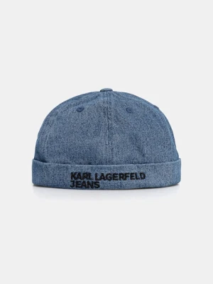 Karl Lagerfeld Jeans czapka bawełniana dziecięca kolor niebieski z cienkiej dzianiny bawełniana A3M33108