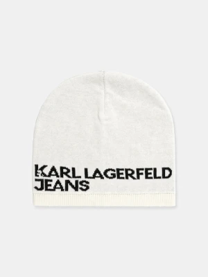 Karl Lagerfeld Jeans czapka bawełniana kolor beżowy z cienkiej dzianiny bawełniana A3M33113