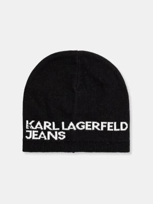 Karl Lagerfeld Jeans czapka bawełniana kolor czarny z cienkiej dzianiny bawełniana A3M33113
